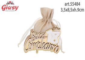 Porta Sacchetto 18° Compleanno In Legno Con sacchetto Oro 3,5x8,5xh.9 Cm 48*480