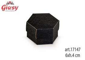 Scatola Esagono Fondo E Coperchio In Seta Nero 6xh.4 Cm 10*200