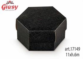 Scatola Esagono Fondo E Coperchio In Seta Nero 11xh.6 Cm 10*200