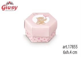 Scatola Esagono Fondo E Coperchio Con Divisore Linea Little Bear Rosa 6xh.4 Cm 10*200