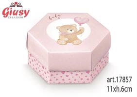 Scatola Esagono Fondo E Coperchio Con Divisore Linea Little Bear Rosa 11xh.6 Cm 10*200
