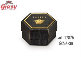 Scatola Esagono Fondo E Coperchio Per Laurea In Seta Nero E Stampa A Caldo 6xh.4 Cm 10*200