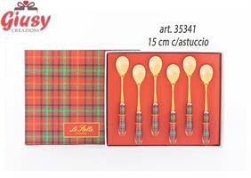 Set Cucchiaini Composto Da 6 Pezzi Con Decoro Tartan 15 Cm Completo Di Astuccio 1*24