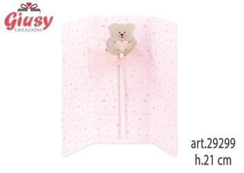 Matita Con Orsetto Con Cuore Rosa Con Busta H.21 Cm 36*144