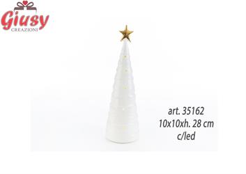 Albero Natalizio In Porcellana Bianco E Oro Con Led 10x10xh.28 Cm 1*24