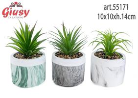 Vasetto Di Plastica Con Piantina Artificiale 3 Assortiti 11x11xh.15 Cm 6*24