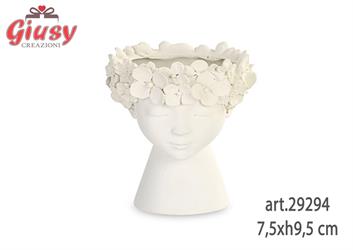 Vaso Bianco Con Viso Donna In Porcellana 7,5xh.9,5 Cm 6*48