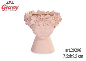 Vaso In Resina Con Viso Donna Colore Rosa 7,5xh.9,5 Cm 6*48