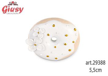Magnete Donut Con Fiori Glitterati Colore Bianco In Resina D.5,5 Cm 36*360