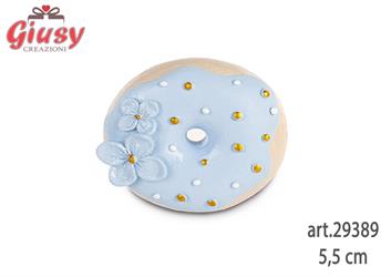 Magnete Donut Con Fiori Glitterati Colore Azzurro In Resina D.5,5 Cm 36*360