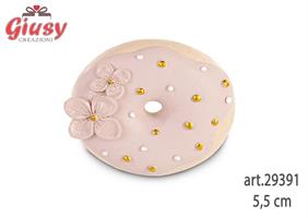 Magnete Donut Con Fiori Glitterati Colore Cipria In Resina D.5,5 Cm 36*360