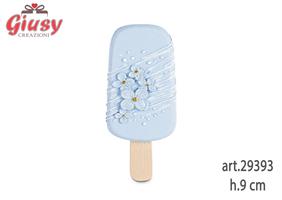 Magnete Gelato Con Fiori Glitterati Colore Azzurro In Resina H.9 Cm 12*360