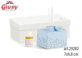 Diffusore Con Fiori Azzurro In Resina Completo Di Scatola E Profumino 7xh.8 Cm 1*72