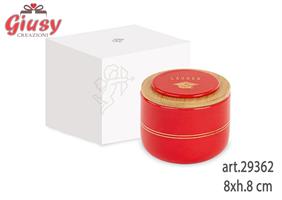 Barattolo Rosso In Ceramica Con Candela Con Coperchio In Bamboo Con Scritta Laurea D.8xh.8 Cm Completo Di Scatola 1*48