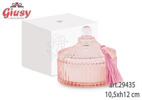 Potiche Con Candela In Vetro Con Nappina Colore Rosa D.10,5xh.12 Cm Completa Di Scatola 1*12