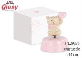 Carillon Orsetto Colore Rosa In Porcellana H.14 Cm Completo Di Scatola 1*36