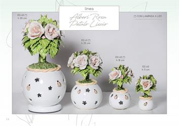 Albero Piccolo Traforato Con Led Con Rose In Ceramica Di Capodimonte H.18 Cm Completo Di Astuccio