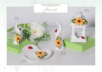 Corno Grande D'Appoggio Con Girasole In Ceramica Di Capodimonte H.12 Cm Completo Di Astuccio
