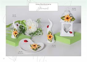 Corno Piccolo D'Appoggio Con Girasole In Ceramica Di Capodimonte H.10 Cm Completo Di Astuccio