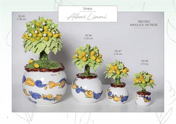 Albero Maxi Con Limoni Con Decoro Maiolica Vietrese In Ceramica Di Capodimonte H.35 Cm Completo Di Astuccio