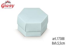 Scatola Esagonale Fondo E Coperchio Con Divisore Decoro Lino Azzurro 8xh.5,5 Cm 10*200