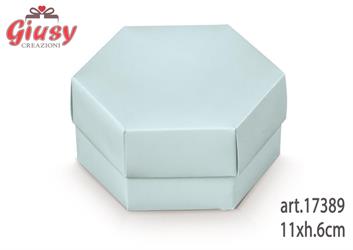 Scatola Esagonale Fondo E Coperchio Con Divisore Lino Azzurro 11xh.6 Cm 10*200