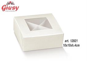 Scatola In Seta Bianco Con Finestra In Plastica Con Divisorio 10x10xh.4 Cm 10*200
