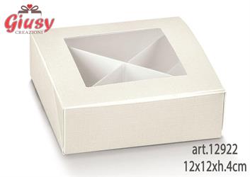 Scatola In Seta Bianco Con Finestra In Plastica Con Divisorio 12x12xh.4 Cm 10*200