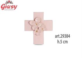 Magnete Croce Con Fiori Glitterati Colore Cipria In Resina H.5 Cm 36*360