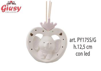 Profumatore Elefante Girl Con Corona In Porcellana Con Led H.12,5 Cm Completo Di Scatola 1*36