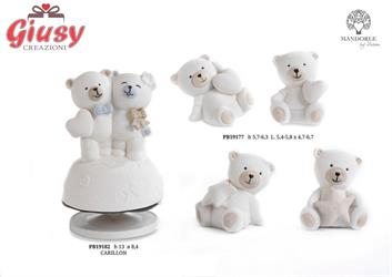 Orsetto Seduto Con Cuore E Stella 4 Soggetti Assortiti In Porcellana H.5,7-6,3 Cm 12*72