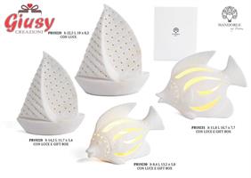 Barca A Vela In Porcellana Con Luce Led H.14,2 Cm Completo Di Scatola 3*48