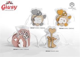 Reggisacchetto Cuore In Legno Con Sposi e Sacchetto In Tessuto H.8,4 Cm 48*288