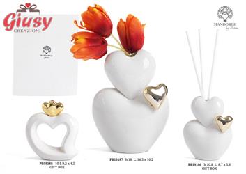 Vasetto Cuori Sovrapposti In Porcellana H.18 Cm 2*16