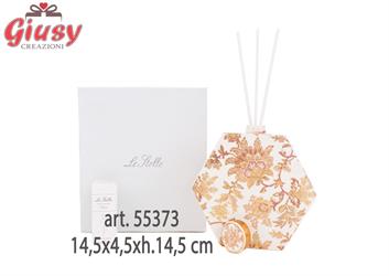 Profumatore Esagonale Thai Flower In Porcellana 14,5x4,5xh.14,5 Cm Completo Di Astuccio Ed Essenza 1*24