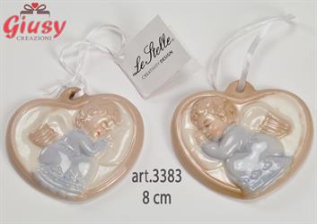 Appendino Cuore Con Angelo 2 Soggetti Assortiti In Porcellana Celeste 8 Cm 48*192