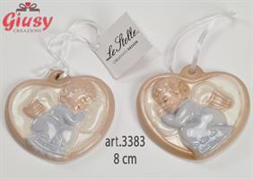 Appendino Cuore Con Angelo 2 Soggetti Assortiti In Porcellana Celeste 8 Cm 48*192