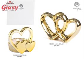 Portacandela Cuori Oro In Porcellana 6,9 Cm Completo Di Scatola 1*48
