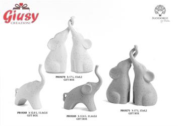 Set Elefantini Stilizzati Bianchi In Porcellana H.17 Cm Completo Di Gift Box 2*24