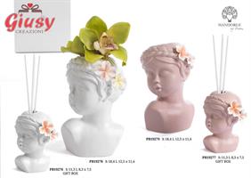 Vasetto Ragazza Mezzobusto Con Fiori Rosa In Porcellana H.18,4 Cm 1*12