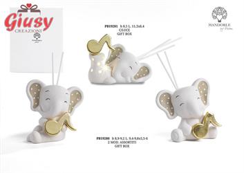 Diffondiprofumo Elefante Con Nota Musicale Oro 2 Soggetti Assortiti In Porcellana H.9,2 Cm Completo Di Gift Box 1*48