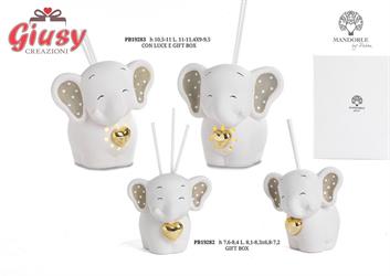 Diffondiprofumo Elefante Con Cuore Oro 2 Soggetti Assortiti In Porcellana H.8,4 Cm Completo Di Gift Box 6*60