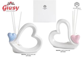 Diffondiprofumo Cuore Rosa In Porcellana H.9,7 Cm Completo Di Gift Box 3*36