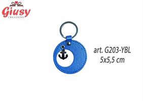 Portachiavi Con Mini Ancora Cromata Con Doppio Cerchio In Pelle 5xh.5,5 Cm
