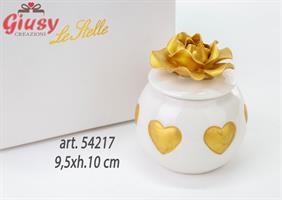 Scatola Con Cuori Oro In Porcellana 9,5xh.10 Cm Completo Di Scatola 1*36