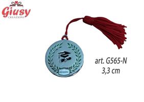 Tocco E Corona Di Alloro In Metallo Con Targa Con Nappina 3,3 Cm