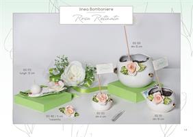 Foglia Porta Candela Con Rosa Liscia In Capodimonte 12 Cm Completa Di Candela E Scatolo