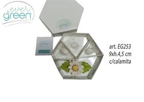 Tralcio Con Foglie E Mini Margherita In Ceramica Di Capodimonte 9xh.4,5 Cm Con Magnete E Con Scatola Degustazione