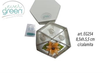 Tralcio Con Foglie E Mini Girasole In Ceramica Di Capodimonte 8,5xh.5,5 Cm Con Magnete E Con Scatola Degustazione