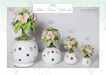 Albero Mignon Con Rosa Retinata h.11 Cm In Ceramica Di Capodimonte Completo Di Scatola